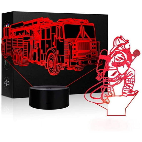 YSITIAN 3D Lamp LED Fire Truck Nightlights or Firemen Shape Sleeps Touch Lamp Night Light Dimmable 7 Color Visual Light Kids Bedside Nightlight Firemen Decor YT04-10
