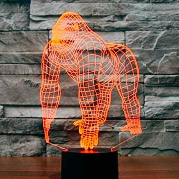 YSITIAN 3D Monkey Gorilla Night Light Lamp Illusion Animal led Lamps 7 Color Changing Touch Switch Table Desk Decoration Lamps Birthday Gift Acrylic Fla E1116-69