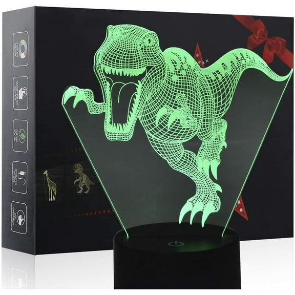 YSITIAN 3D Night Light, LED Lamp for Kids, Dinosaur Toys for Boys, 7 Colors Touch Table Desk Lighting, T-Rex Illusion Neon with USB, Baby Bedroom Sleep Lights YT04-411