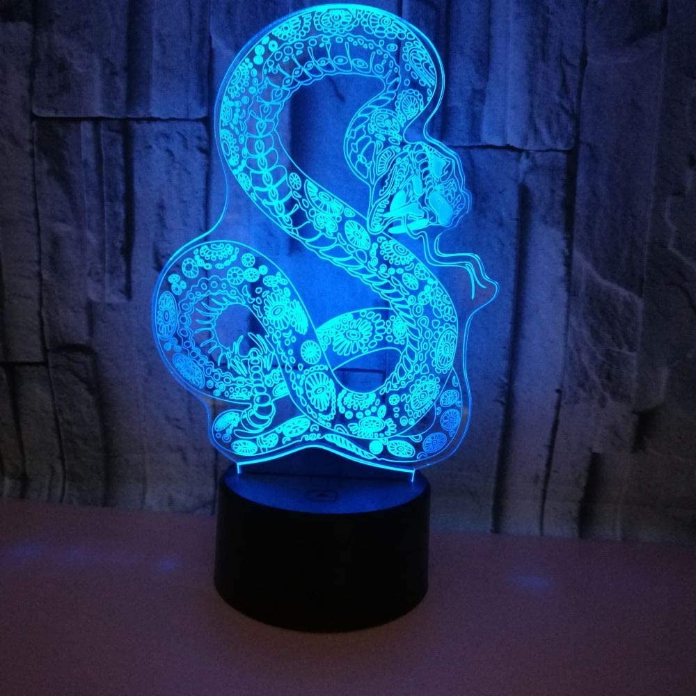 YSITIAN 3D Snake Night Light Illusion Lamp 7 Colors Change LED Touch Switch USB Power Kids Toys Decor Decorations Table Lamp Children Christmas Valentines Bir YT05-107