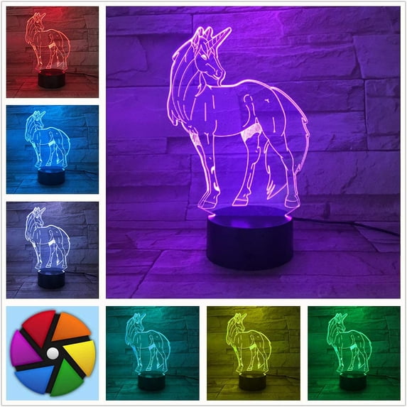 YSITIAN 3D Unicorn Night Light for Kid Bedside Hologram Lamp 7 Colors Changing Birthday/Children's Day Gifts for Girl, Boy E1116-117