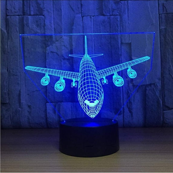 YSITIAN Airplane Night Light 3D Illusion Lamp 7 Color Changing Touch Control with USB Cable LED Table Desk Decor Lamps Christmas Birthday Gifts E1116-361