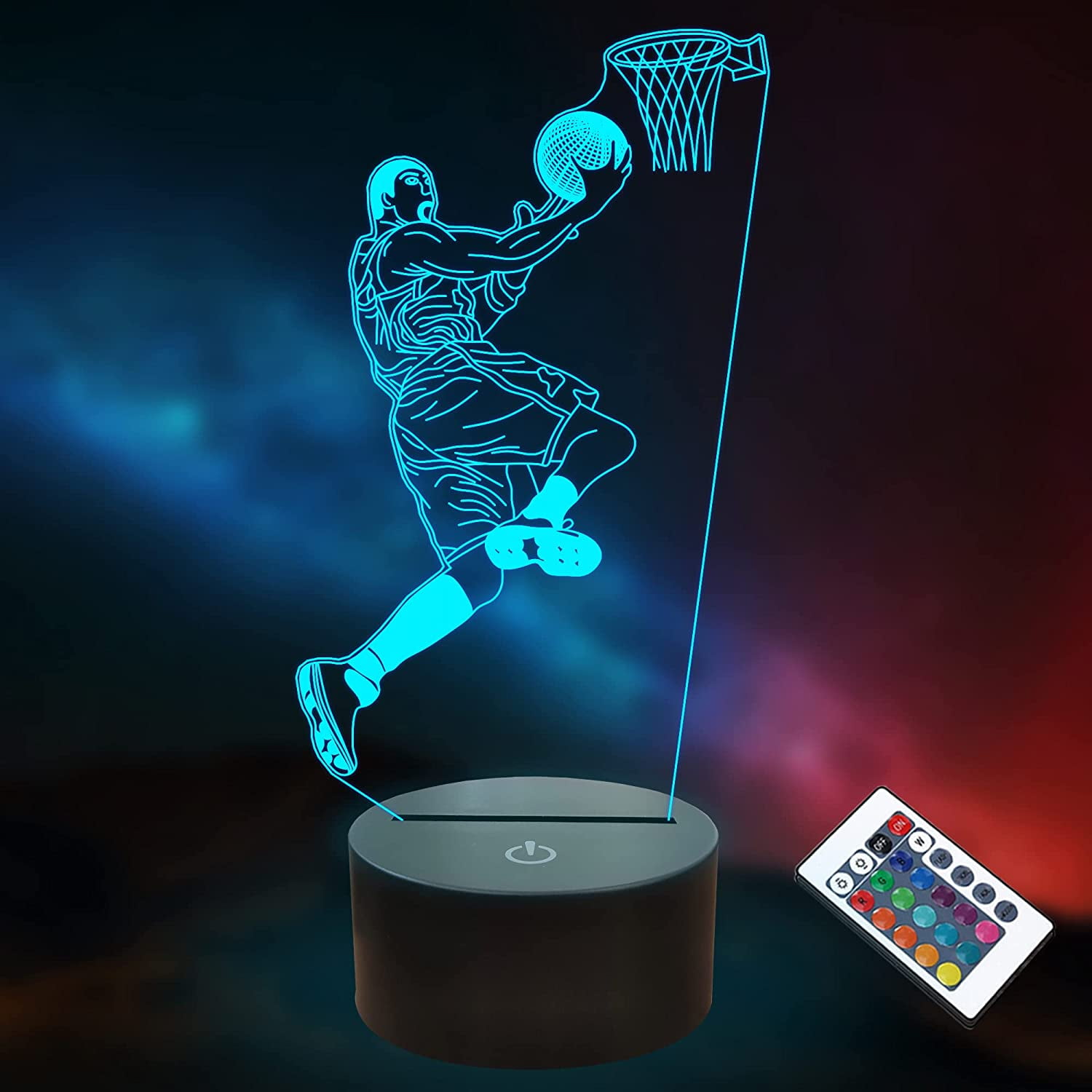 YSITIAN Basketball Gifts for Kids, 3D Illusion Lamp Basketball Night Light with Remote + Touch 16 Color Flashing Changing + Timer Desk Lamps for Boys Ro E1116-497