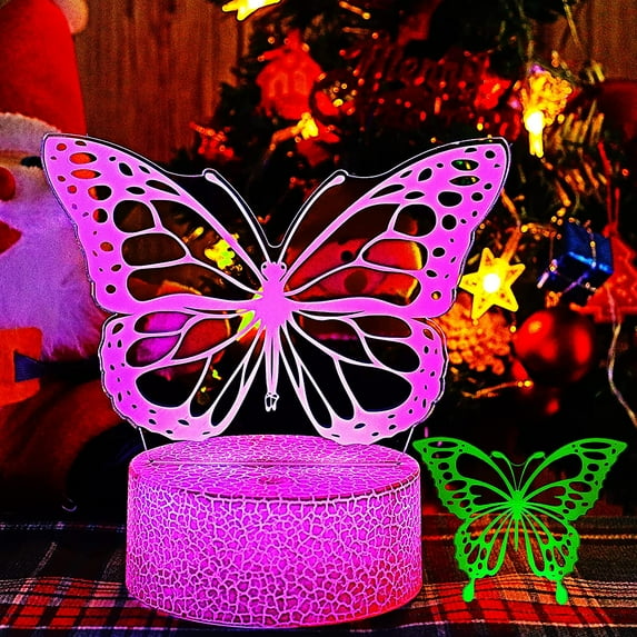 YSITIAN Butterfly Night Light,2 Butterfly Patterns,Birthday Girls Gifts for 3D Illusion Lamp,16 Light Colors and 4 Modes, with Remote and Touch Control YT-7365