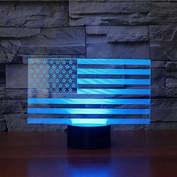 YSITIAN Creative 3D American Flag Night Light USB Powered Touch Switch LED Decor Table Desk Optical Illusion 3D Lamp 7 Colors Changing Lights Children K F1116-154
