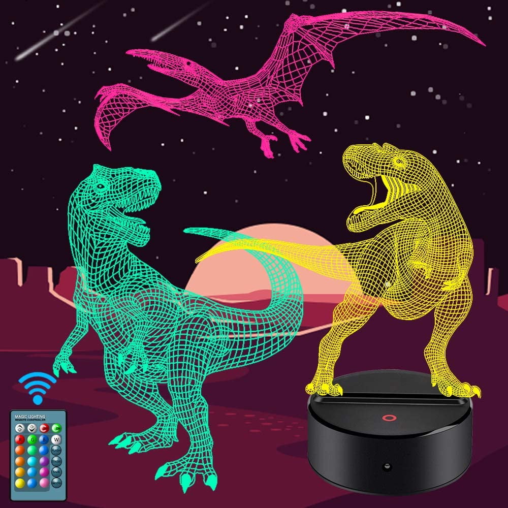 YSITIAN Dinosaur Night Light for Kids - 3D Dinosaur Lamp 16 Colors Optical Illusion Touch & Remote Control with 3 Acrylic Flats Best Christmas Birthday New Year Gifts H1116-13