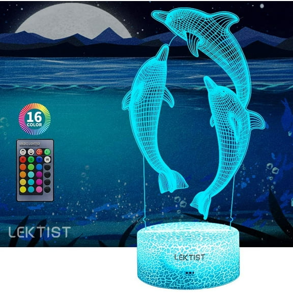 YSITIAN Dolphin 3D Night Light for Kids 16 Color Changing 3D Illusion Lamp with Remote, Dolphin 3D lamp Dolphin Lamp for Bedroom Dolphin Gifts F1116-242