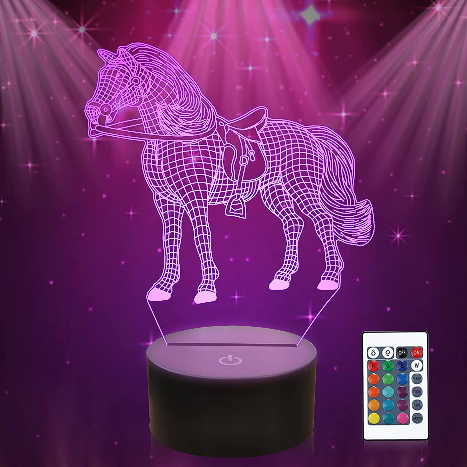 YSITIAN Horse Night Lights for Kids, 3D Illusion Horse Night Light Bedside Lamp 16 Colors Changing with Remote Control F1116-256
