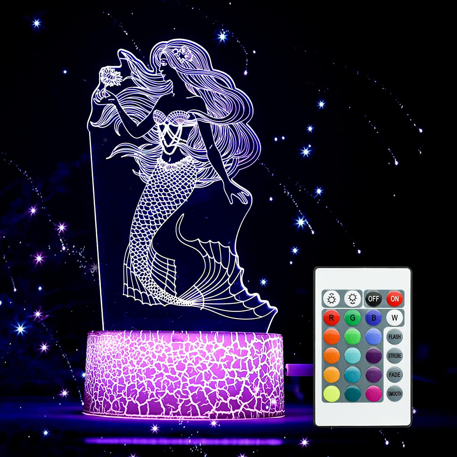 YSITIAN Mermaid 3D Illusion Lamp,LED Night Light Birthday Gift for Girl Mermaid Lamp ,16 Colors YT05-368