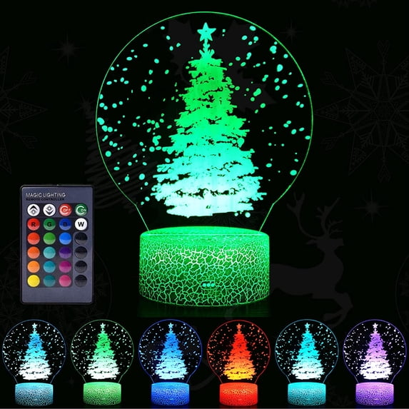 YSITIAN Night Light for Kids, Remote Control 16 Colors Children 3D Illusion Bedroom Bedside Dimmable Lamp Christmas Tree Toys YT-7556