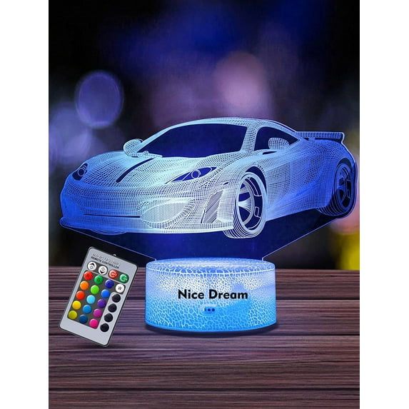 YSITIAN Race Car Night Light for Kids, 3D Illusion Night Lamp, 16 Colors Changing with Remote Control, Room Decor, Gifts for Children Boys Girls YT-7440