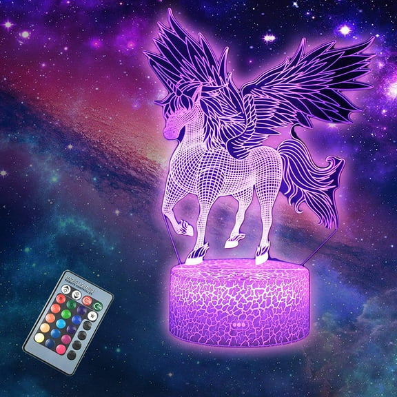 YSITIAN Unicorn 3D Illusion LED Table Lamp Night Light with Lighted Base,16 Colors Change, Smart Touch Button & Remote Control for Men, Women, Kids, Boy G1116-271