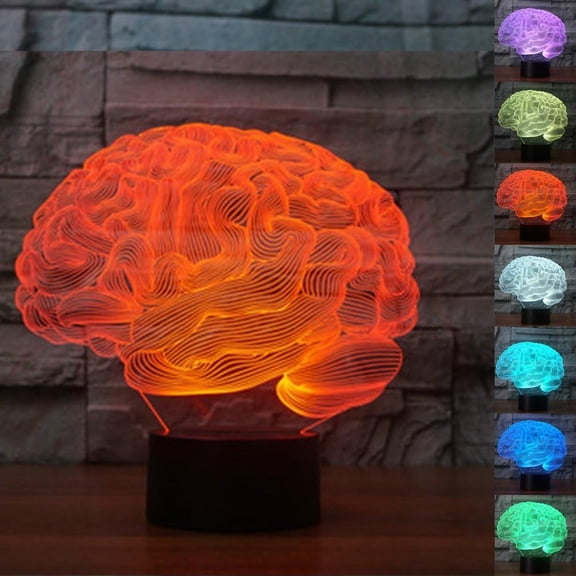 YSITIANNA 3D Abstract Magic Brain Night Light Lamp Illusion Animal Night Light 7 Color Changing Touch Switch Table Desk Decoration Lamps Acrylic Flat ABS Base USB Cable Toy STNL#2000