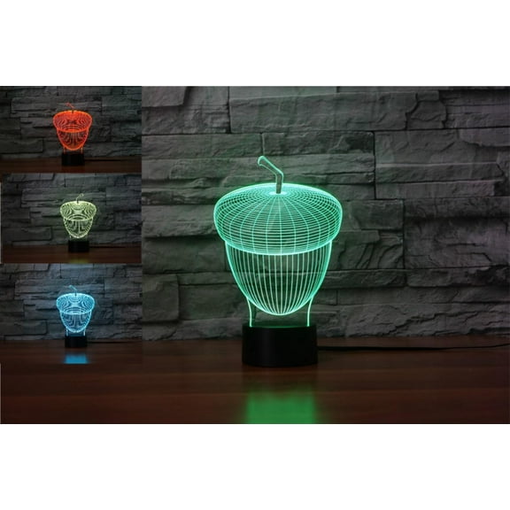 YSITIANNA 3D Acorn Night Light Touch Switch Decor Table Desk Optical Illusion Lamps 7 Color Changing Lights LED Table Lamp Xmas Home Love Birthday Children Kids Decor Toy Gift STNL#3352
