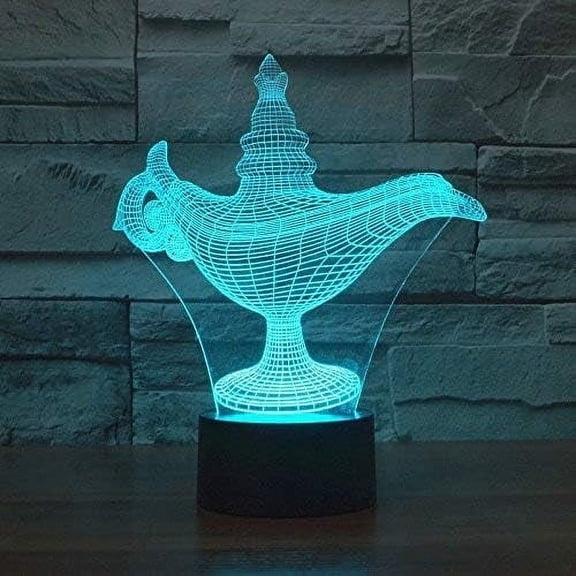YSITIANNA 3D Aladdin's Lamp Night Light Illusion Night Light 7 Color Changing Touch Switch Table Desk Decoration Lamps Gift with Acrylic Flat ABS Base USB Cable Toy STNL#1543