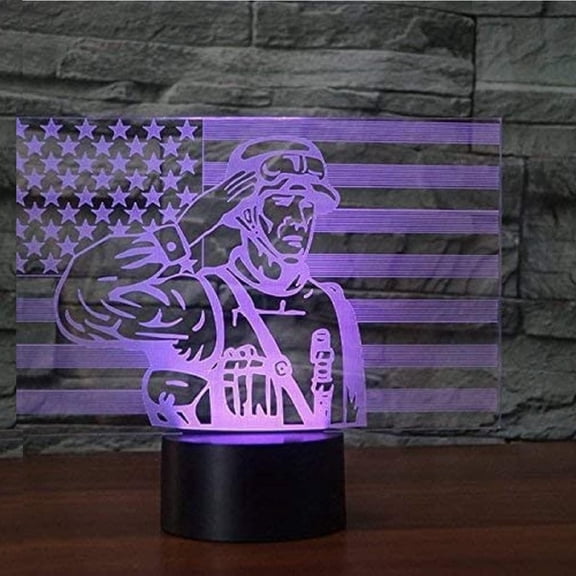 YSITIANNA 3D American Soldier Night Lights Remote Control 16 Color Night Lights Illusion Acrylic LED Table Bedside Lamp Children Bedroom Desk Decor Birthday Christmas Gift Toy for Kids STNL#2586