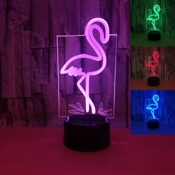 YSITIANNA 3D Animal Flamingo Night Light Table Desk Optical Illusion Lamps 7 Color Changing Lights LED Table Lamp Xmas Home Love Birthday Children Kids Decor Toy Gift STNL#3259