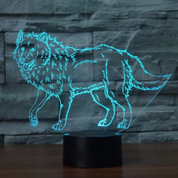 YSITIANNA 3D Animal Wolf LED Night Light Remote Control Power Touch Table Desk Optical Illusion Lamps 16 Color Changing Lights Home Decoration Xmas Birthday Gift STNL#4580