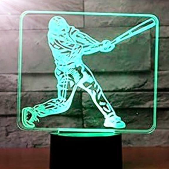 YSITIANNA 3D Baseball Player Night Light Touch Switch Decor Table Desk Optical Illusion Lamps 7 Color Changing Lights LED Table Lamp Xmas Home Love Birthday Children Kids Decor Toy Gift STNL#3509