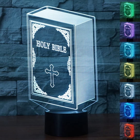 YSITIANNA 3D Bible Night Light Touch Switch Decor Table Desk Optical Illusion Lamps 7 Color Changing Lights LED Table Lamp Xmas Home Love Birthday Children Kids Decor Toy Gift STNL#3416