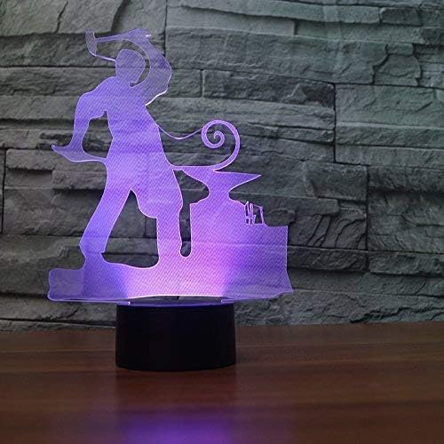 YSITIANNA 3D Blacksmith Night Light Remote Control Power Touch Switch Table Desk Optical Illusion Lamps 16 Color Changing Lights Home Decoration Xmas Birthday Gift STNL#4521