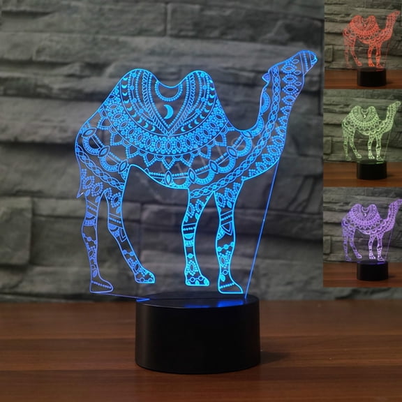 YSITIANNA 3D Camel Night Light Animal Table Desk Optical Illusion Lamps 7 Color Changing Lights LED Table Lamp Xmas Home Love Birthday Children Kids Decor Toy Gift STNL#3478