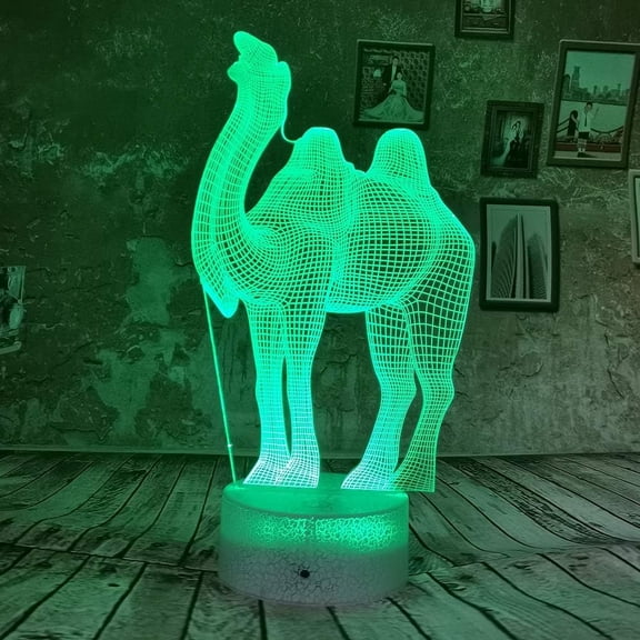 YSITIANNA 3D Camel Night Light Lamp Illusion 7 Color Changing Touch Switch Table Desk Decoration Lamps Led Christmas Gift with Acrylic Flat ABS Base USB Cable Toy STNL#1725