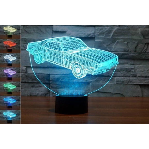 YSITIANNA 3D Car Night Light Touch Switch Decor Table Desk Optical Illusion Lamps 7 Color Changing Lights LED Table Lamp Xmas Home Love Birthday Children Kids Decor Toy Gift STNL#3598