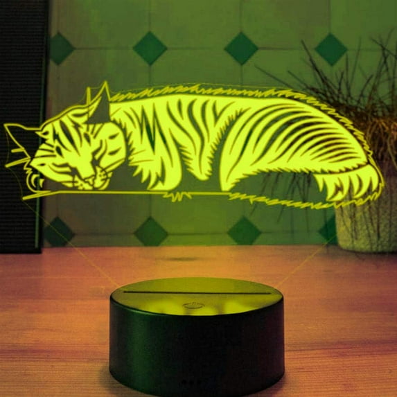 YSITIANNA 3D Cat Animal Night Light Lamp Illusion Led 7 Color Changing Touch Switch Table Desk Decoration Lamps Acrylic Flat ABS Base USB Cable Toy (Bus) STNL#2346