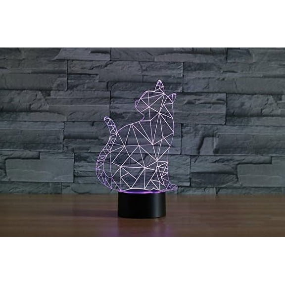 YSITIANNA 3D Cat Night Light USB Touch Switch Decor Animal Lamp Table Desk Optical Illusion Lamps 7 Color Changing Lights LED Table Lamp Home Love Birthday Children Kids Toy Gift STNL#3590
