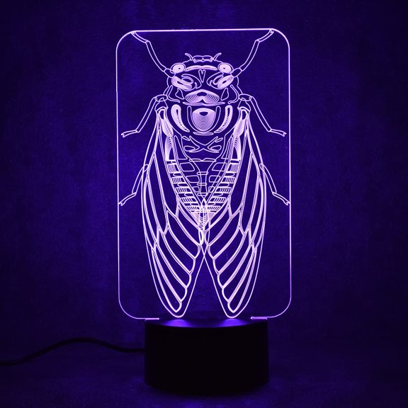 YSITIANNA 3D Cicada Night Light, 7 Colors Optical Illusion Lamps Led Touch Sensor Lamp Atmosphere Bedside Night Light with Acrylic Flat & ABS Base & USB Charger for Home Dcor Birthday STNL#3187