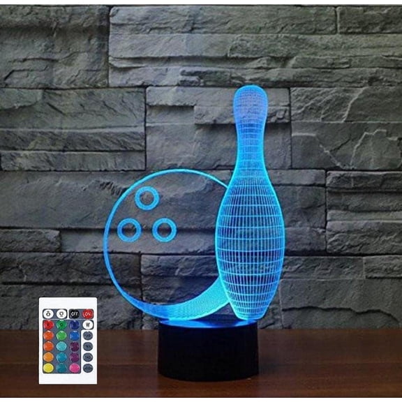 YSITIANNA 3D Creative Bowling Night Light Remote Control Power Touch Table Desk Optical Illusion Lamps 16 Color Changing Lights Home Decoration Xmas Birthday Gift STNL#4487
