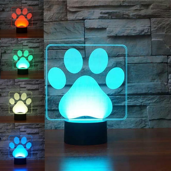 YSITIANNA 3D Dog Paw Night Light Table Desk Optical Illusion Lamps 7 Color Changing Lights LED Table Lamp Xmas Home Love Birthday Children Kids Decor Toy Gift STNL#3225