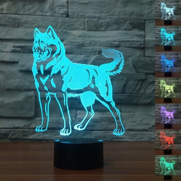 YSITIANNA 3D Dog Wolf Night Light Animal Table Desk Optical Illusion Lamps 7 Color Changing Lights LED Table Lamp Xmas Home Love Birthday Children Kids Decor Toy Gift STNL#3409