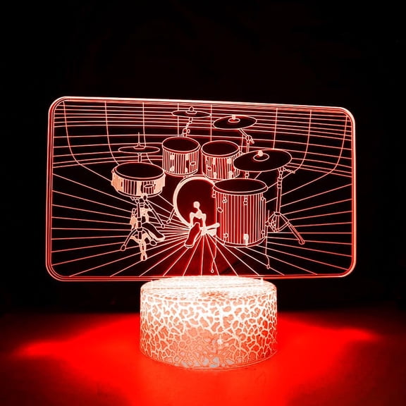 YSITIANNA 3D Drum Night Light Lamp Illusion 7 Color Changing Touch Table Desk Decoration Lamps Acrylic Flat ABS Base USB Cable Birthday Gift Toys STNL#2195