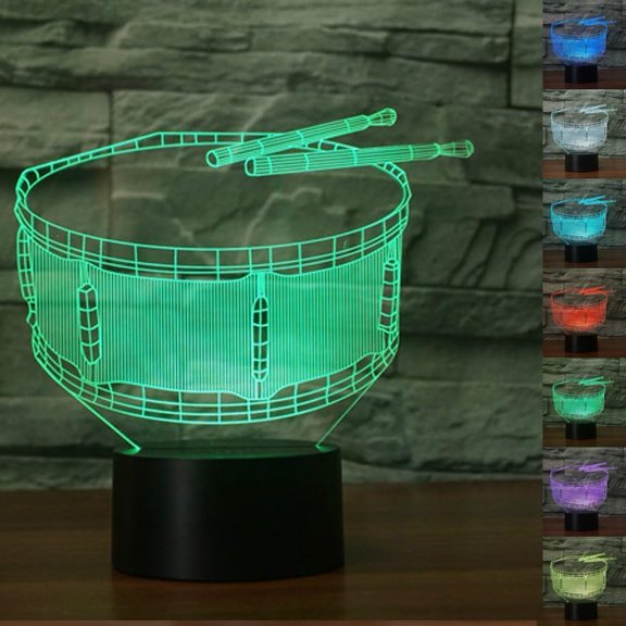 YSITIANNA 3D Drum Night Light Touch Switch Table Desk Optical Illusion Lamps 7 Color Changing Lights LED Table Lamp Xmas Home Love Birthday Children Kids Decor Toy Gift STNL#3795