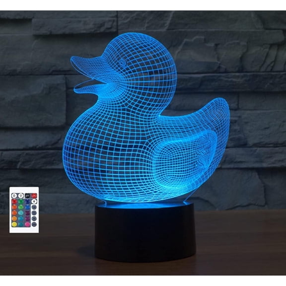 YSITIANNA 3D Duck Remote Control 16 Color Night Lights Illusion Acrylic LED Table Bedside Lamp Children Bedroom Desk Decor Birthday Gifts Toy for Kids STNL#2646