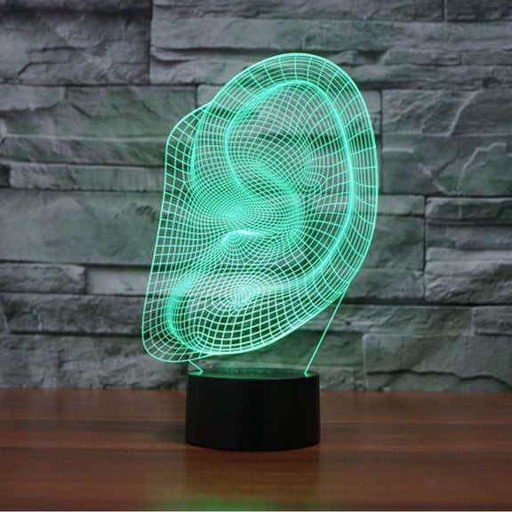YSITIANNA 3D Ears Night Light Remote Control Power Touch Switch Table Desk Optical Illusion Lamps 16 Color Changing Lights Home Decoration Xmas Birthday Gift STNL#4537