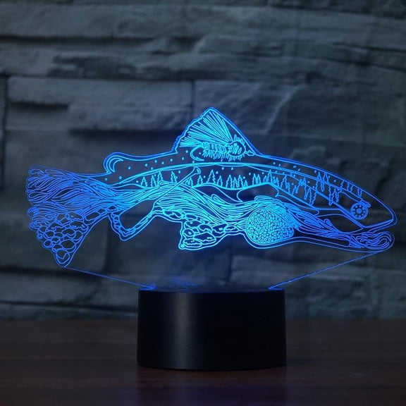 YSITIANNA 3D Fish Night Light Touch Switch Table Desk Optical Illusion Lamps 7 Color Changing Lights LED Table Lamp Xmas Home Love Birthday Children Kids Decor Toy Gift STNL#3657