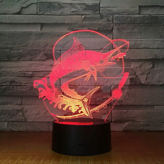 YSITIANNA 3D Fish Shark Night Light Lamp Illusion Night Light 7 Color Changing Touch Switch Table Desk Decoration Lamps Acrylic Flat ABS Base USB Cable Toy (Bus) STNL#1892