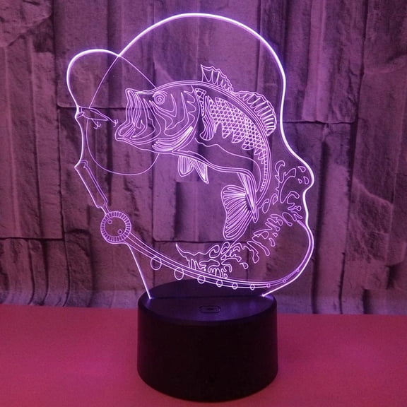 YSITIANNA 3D Fishing Lamp Illusion Night Light Touch Switch Desk Table Lamps 7 Color Change YKL World Bedroom Decor Lighting Birthday Gifts for Boys Fishing Lover STNL#4989