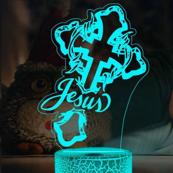 YSITIANNA 3D God Jesus Cross Night Light Lamp Illusion Led 7 Color Changing Touch Switch Table Desk Decoration Lamps Gift with Acrylic Flat ABS Base USB Cable Toy (bus) STNL#1622