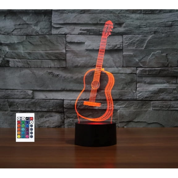 YSITIANNA 3D Guitar Remote Control 16 Color Night Lights Illusion Acrylic LED Table Bedside Lamp Children Bedroom Desk Decor Birthday Gifts Toy for Kids STNL#2625