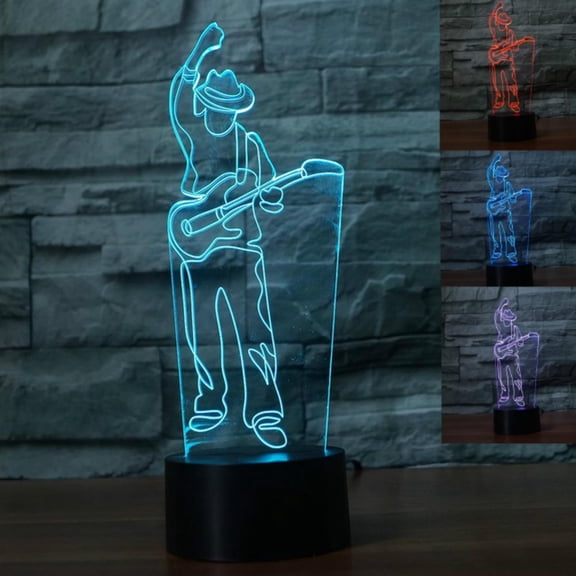 YSITIANNA 3D Guitarist Guitar Night Light Touch Switch Decor Table Desk Optical Illusion Lamps 7 Color Changing Lights LED Table Lamp Xmas Home Love Birthday Children Kids Decor Toy Gift STNL#3618