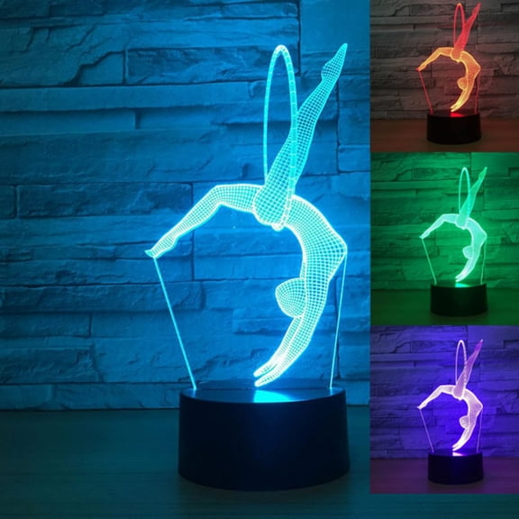 YSITIANNA 3D Gymnastic Night Light Table Desk Optical Illusion Lamps 7 Color Changing Lights LED Table Lamp Xmas Home Love Birthday Children Kids Decor Toy Gift STNL#3354