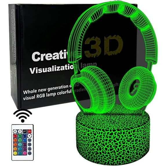 YSITIANNA 3D Headphone Night Light,3D Headset Illusion Lamp with 16 Colors Changes and Remote Control,Bedroom Decor, Table Lamp for Family, Friends STNL#1264