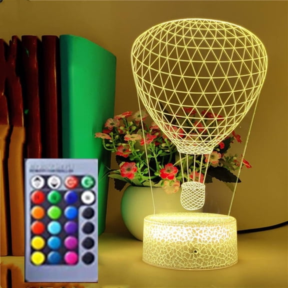 YSITIANNA 3D Hot Air Balloon Night Light Led Decor Table Desk Optical Illusion Lamps 16 Color Changing Lights LED Table Lamp Xmas Home Love Birthday Children Kids Decor Toy Gift STNL#3787