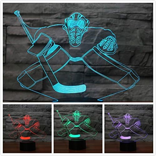 YSITIANNA 3D Ice Hockey Night Light Table Desk Optical Illusion Lamps 7 Color Changing Lights LED Table Lamp Xmas Home Love Birthday Children Kids Decor Toy Gift STNL#3627
