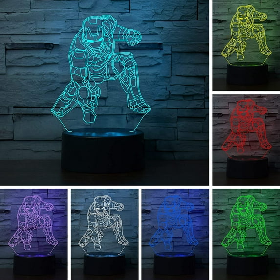 YSITIANNA 3D Illusion LED Night Light,Visual Creative 7 Colors Gradual Changing Touch Switch USB Table Lamp for Holiday Gifts or Home Decorations (Superheroes 3) STNL#4407