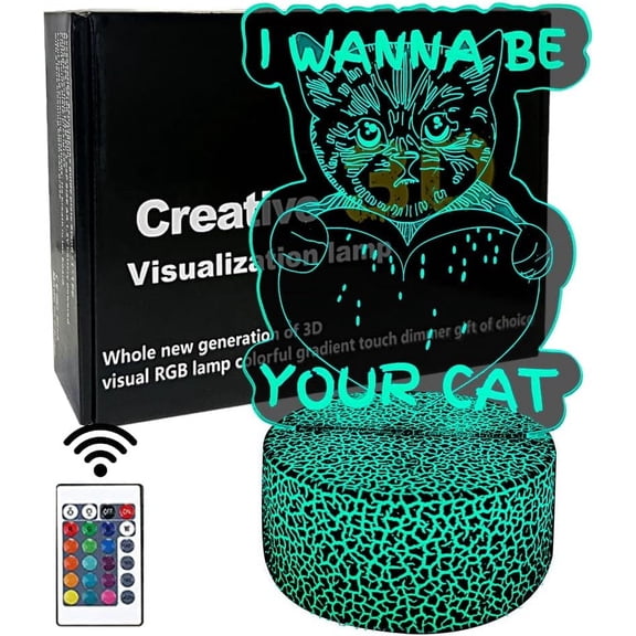YSITIANNA 3D Illusion Lamp Cat Night Light,16 Colors Changing with Remote Control,Bedroom Decor, Room Table Lamp for Family, Friends STNL#1294